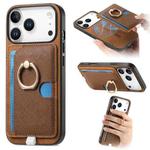 For iPhone 17 Pro Retro Cross Leather Ring Side Insert Card Bag MagSafe Phone Case(Brown)