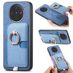 For vivo X100 Pro 5G Retro Cross Leather Ring Side Insert Card Bag MagSafe Phone Case(Blue)