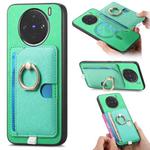 For vivo X100 Pro 5G Retro Cross Leather Ring Side Insert Card Bag MagSafe Phone Case(Green)