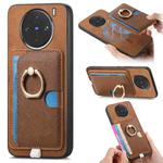 For vivo X100 5G Retro Cross Leather Ring Side Insert Card Bag MagSafe Phone Case(Brown)