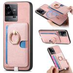 For vivo iQOO 11 Pro 5G Retro Cross Leather Ring Side Insert Card Bag MagSafe Phone Case(Pink)