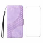 For Motorola Moto G75 ENKAY Embossed Rhombus Starry Leather Phone Case with Screen Film(Purple)