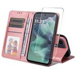 For Motorola Moto G35 ENKAY Card Wallet Calf Texture Leather Phone Case with Screen Film(Pink)