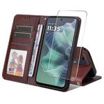 For Motorola Moto G35 ENKAY Card Wallet Calf Texture Leather Phone Case with Screen Film(Brown)