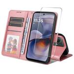 For Motorola Moto G55 ENKAY Card Wallet Calf Texture Leather Phone Case with Screen Film(Pink)