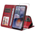 For Motorola Moto G55 ENKAY Card Wallet Calf Texture Leather Phone Case with Screen Film(Red)