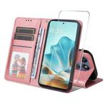 For Motorola Edge 60 Fusion ENKAY Card Wallet Calf Texture Leather Phone Case with Screen Film(Pink)