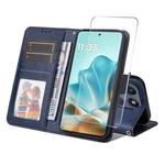 For Motorola Edge 60 Fusion ENKAY Card Wallet Calf Texture Leather Phone Case with Screen Film(Blue)