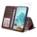 For Motorola Edge 60 Fusion ENKAY Card Wallet Calf Texture Leather Phone Case with Screen Film(Brown)