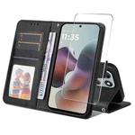 For Motorola Moto G56 / G66j / G66y 5G ENKAY Card Wallet Calf Texture Leather Phone Case with Screen Film(Black)