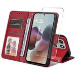 For Motorola Moto G56 / G66j / G66y 5G ENKAY Card Wallet Calf Texture Leather Phone Case with Screen Film(Red)