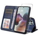 For Motorola Moto G56 / G66j / G66y 5G ENKAY Card Wallet Calf Texture Leather Phone Case with Screen Film(Blue)