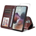 For Motorola Moto G56 / G66j / G66y 5G ENKAY Card Wallet Calf Texture Leather Phone Case with Screen Film(Brown)