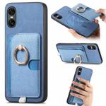 For Sony Xperia 10 VI Retro Cross Leather Ring Side Insert Card Bag MagSafe Phone Case(Blue)