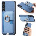 For Sony Xperia 1 VI Retro Cross Leather Ring Side Insert Card Bag MagSafe Phone Case(Blue)