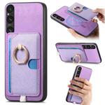 For Sony Xperia 1 VI Retro Cross Leather Ring Side Insert Card Bag MagSafe Phone Case(Purple)