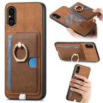 For Sony Xperia 5 V Retro Cross Leather Ring Side Insert Card Bag MagSafe Phone Case(Brown)