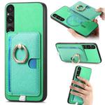 For Sony Xperia 1 V Retro Cross Leather Ring Side Insert Card Bag MagSafe Phone Case(Green)