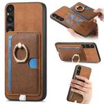 For Sony Xperia 1 V Retro Cross Leather Ring Side Insert Card Bag MagSafe Phone Case(Brown)