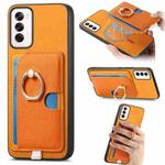 For OPPO Reno12 Global Retro Cross Leather Ring Side Insert Card Bag MagSafe Phone Case(Yellow)