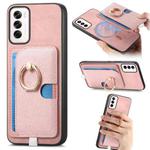 For OPPO Reno12 Global Retro Cross Leather Ring Side Insert Card Bag MagSafe Phone Case(Pink)