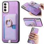 For OPPO Reno12 Global Retro Cross Leather Ring Side Insert Card Bag MagSafe Phone Case(Purple)