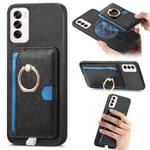 For OPPO Reno12 Global Retro Cross Leather Ring Side Insert Card Bag MagSafe Phone Case(Black)