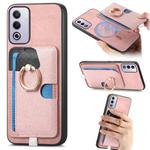 For OPPO A3 Pro Global Retro Cross Leather Ring Side Insert Card Bag MagSafe Phone Case(Pink)