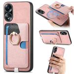 For OPPO A58 4G Retro Cross Leather Ring Side Insert Card Bag MagSafe Phone Case(Pink)