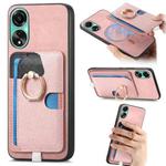 For OPPO A78 4G Retro Cross Leather Ring Side Insert Card Bag MagSafe Phone Case(Pink)