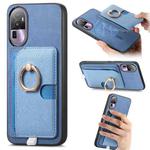 For OPPO Reno10 Pro+ 5G Retro Cross Leather Ring Side Insert Card Bag MagSafe Phone Case(Blue)