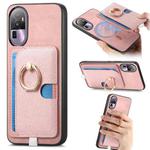 For OPPO Reno10 Pro+ 5G Retro Cross Leather Ring Side Insert Card Bag MagSafe Phone Case(Pink)