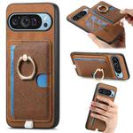 For Google Pixel 9 Pro XL Retro Cross Leather Ring Side Insert Card Bag MagSafe Phone Case(Brown)