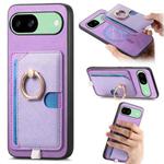 For Google Pixel 8a Retro Cross Leather Ring Side Insert Card Bag MagSafe Phone Case(Purple)