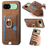 For Google Pixel 8a Retro Cross Leather Ring Side Insert Card Bag MagSafe Phone Case(Brown)