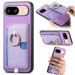 For Google Pixel 8 Retro Cross Leather Ring Side Insert Card Bag MagSafe Phone Case(Purple)