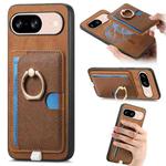 For Google Pixel 8 Retro Cross Leather Ring Side Insert Card Bag MagSafe Phone Case(Brown)