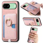 For Google Pixel 7a Retro Cross Leather Ring Side Insert Card Bag MagSafe Phone Case(Pink)