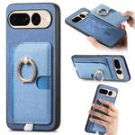 For Google Pixel 7 Pro Retro Cross Leather Ring Side Insert Card Bag MagSafe Phone Case(Blue)