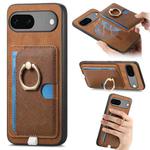 For Google Pixel 7 Retro Cross Leather Ring Side Insert Card Bag MagSafe Phone Case(Brown)