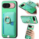 For Google Pixel 9 / 9 Pro Retro Cross Leather Ring Side Insert Card Bag MagSafe Phone Case(Green)