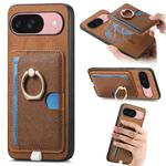 For Google Pixel 9 / 9 Pro Retro Cross Leather Ring Side Insert Card Bag MagSafe Phone Case(Brown)