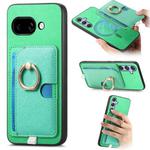 For Google Pixel 9a Retro Cross Leather Ring Side Insert Card Bag MagSafe Phone Case(Green)