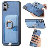 For Nothing CMF Phone 1 Retro Cross Leather Ring Side Insert Card Bag MagSafe Phone Case(Blue)