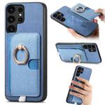 For Samsung Galaxy S25 Ultra 5G Retro Cross Leather Ring Side Insert Card Bag MagSafe Phone Case(Blue)