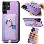 For Samsung Galaxy S25 Ultra 5G Retro Cross Leather Ring Side Insert Card Bag MagSafe Phone Case(Purple)