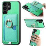 For Samsung Galaxy S25 Ultra 5G Retro Cross Leather Ring Side Insert Card Bag MagSafe Phone Case(Green)