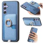 For Samsung Galaxy S24 FE 5G Retro Cross Leather Ring Side Insert Card Bag MagSafe Phone Case(Blue)