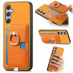 For Samsung Galaxy S24 5G Retro Cross Leather Ring Side Insert Card Bag MagSafe Phone Case(Yellow)