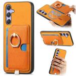 For Samsung Galaxy S23 FE 5G Retro Cross Leather Ring Side Insert Card Bag MagSafe Phone Case(Yellow)